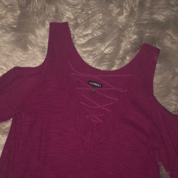 Express Sweaters - Reversible cold shoulder criss cross pink sweater